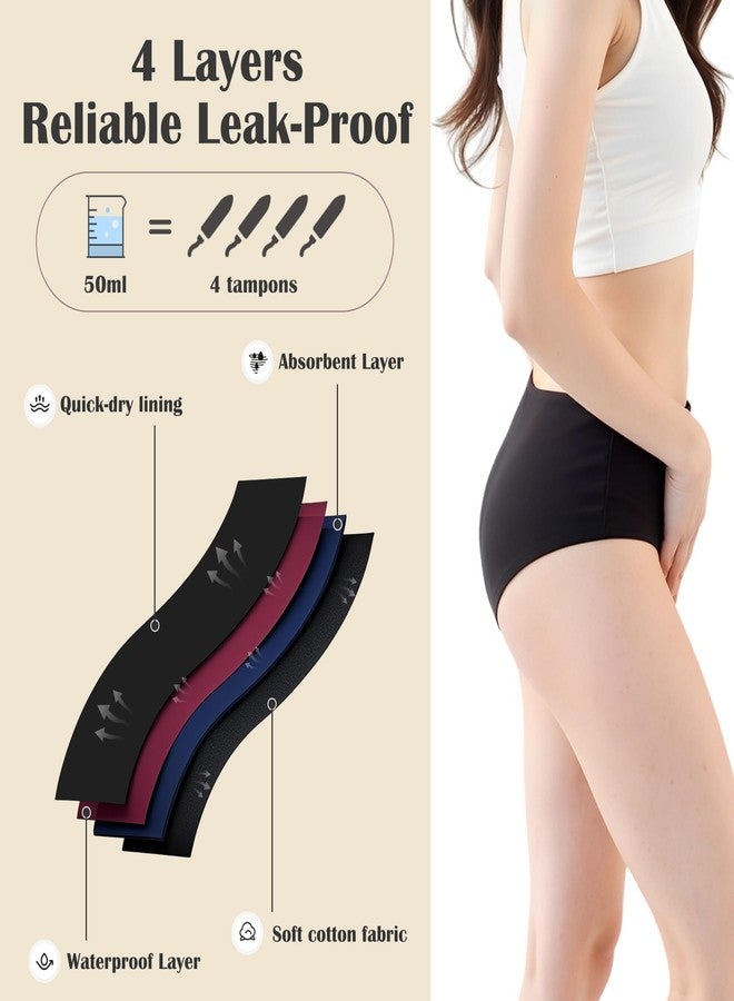 BAJISA Incontinence Underwear for Women, Heavy Flow Cotton Period Panties, Mid-Rise Postpartum Leakproof Underwear Washable 3 Pack, Large - Image 3