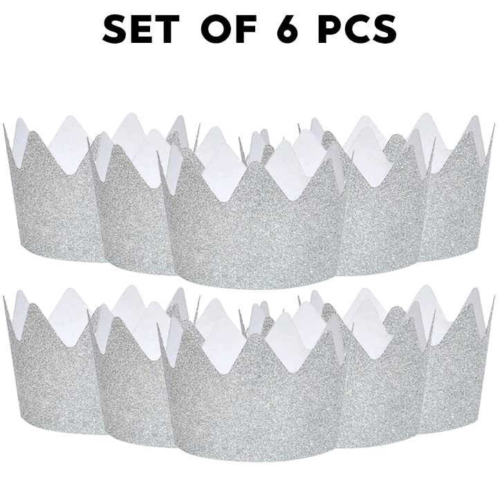 Festiko® Silver Glitter Party Crowns (6 Pcs), Theme Birthday Supplies, Return Gifts for Kids, Gift Accessories, Party Items, Paper Party Crowns/caps/Hats, Party wearables - Image 2