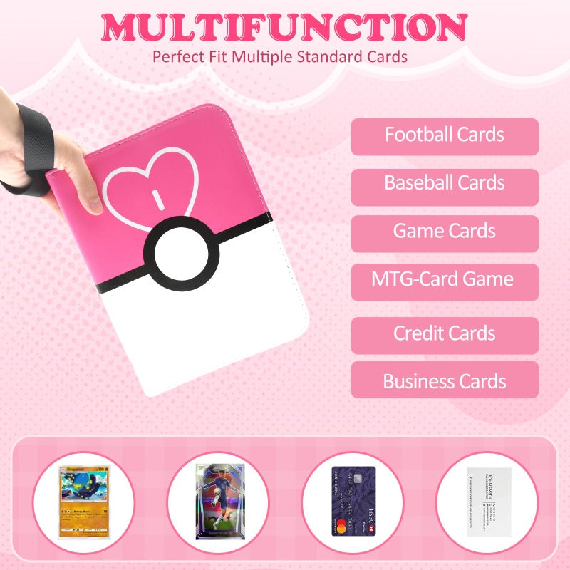 HOHOM Trading Card Binder 4-Pockets, Card Binder Fits 400 Cards with 50 Removable Sleeves, Card Folder for MTG, TCG, Game Cards & Sports Cards-Light pink - Image 5