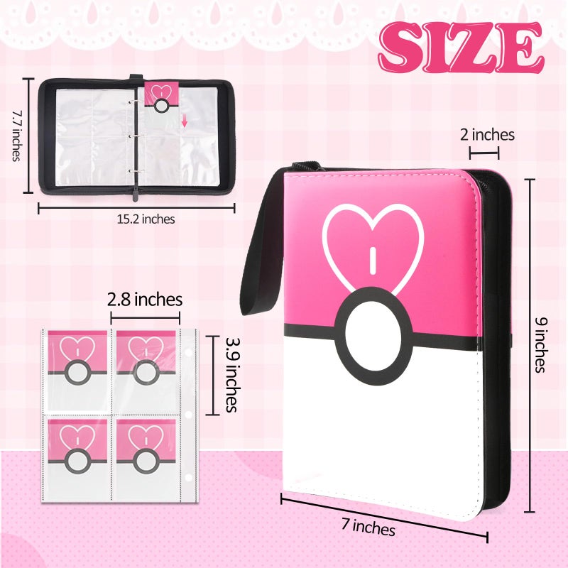 HOHOM Trading Card Binder 4-Pockets, Card Binder Fits 400 Cards with 50 Removable Sleeves, Card Folder for MTG, TCG, Game Cards & Sports Cards-Light pink - Image 2