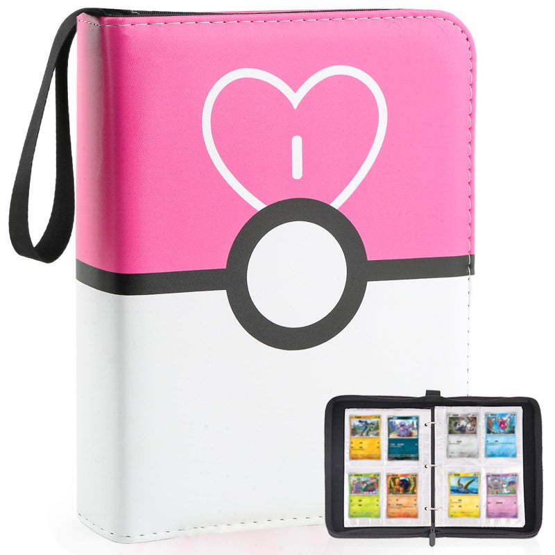 HOHOM Trading Card Binder 4-Pockets, Card Binder Fits 400 Cards with 50 Removable Sleeves, Card Folder for MTG, TCG, Game Cards & Sports Cards-Light pink - Image 1