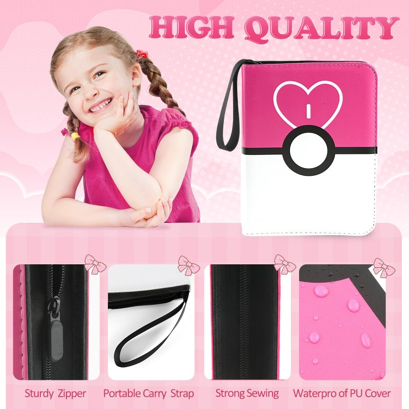 HOHOM Trading Card Binder 4-Pockets, Card Binder Fits 400 Cards with 50 Removable Sleeves, Card Folder for MTG, TCG, Game Cards & Sports Cards-Light pink - Image 3