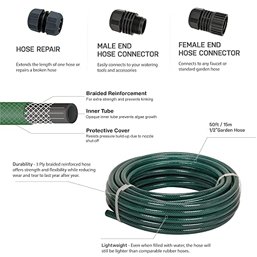 Eden 94051 Rubber Garden Hose 1/2 in. x 50 ft, DIY Hose Set - Image 2