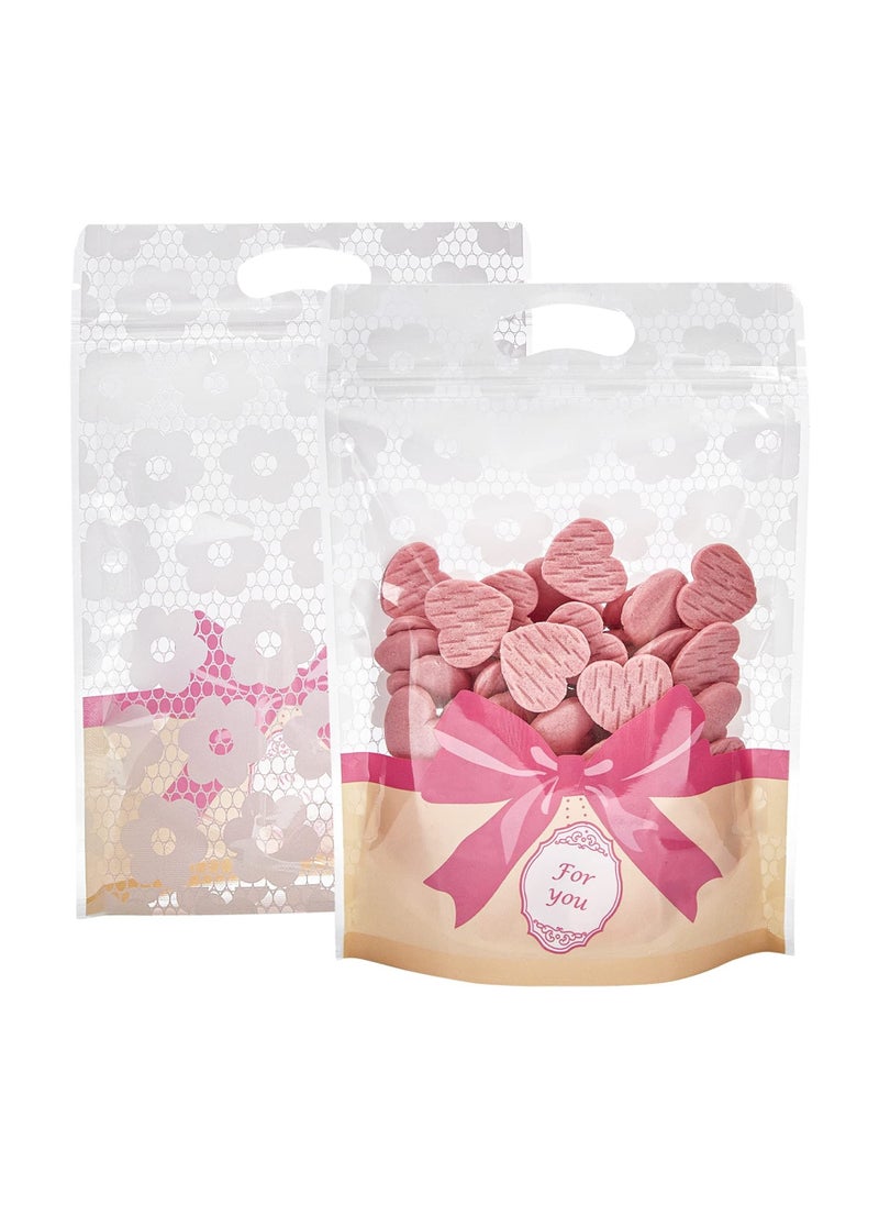 SYOSI - 50 Pack Clear Treat Bags, Resealable Ziplock Bags Plastic Bakery Packaging Window Airtight Bags Candy Presentation Bag Stand Up Party Favor Bags for Cookies, Candies, Snack, 6 x 8 Inches (PINK) - Image 1