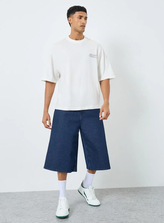 Styli Wide Leg Dark Wash Denim Shorts