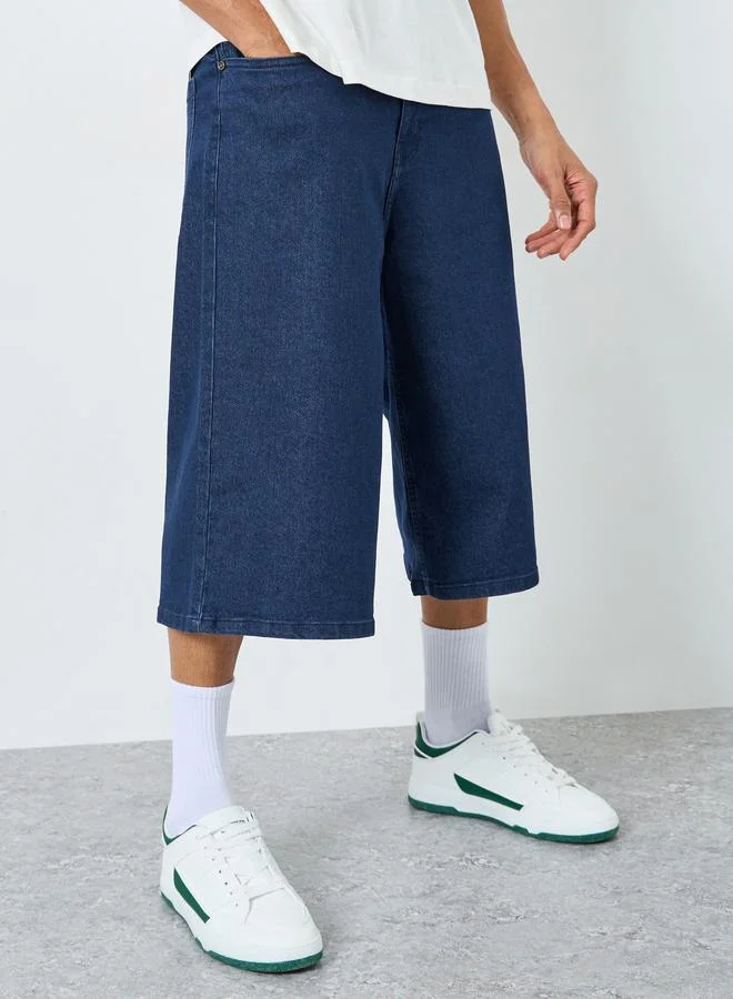 Styli Wide Leg Dark Wash Denim Shorts