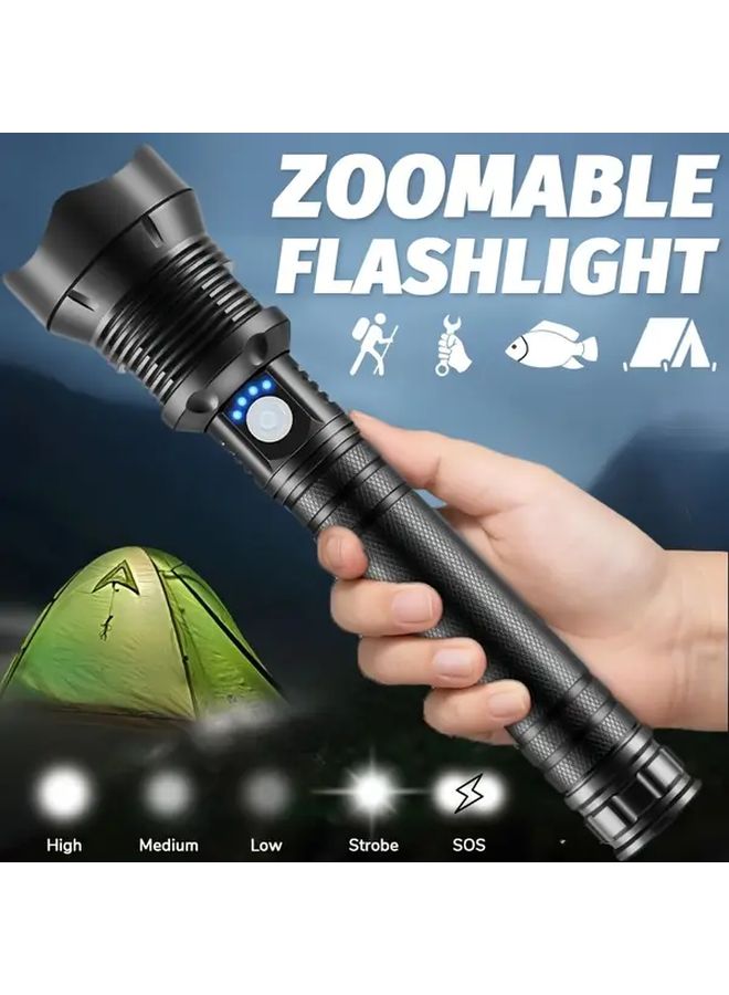 USB Rechargeable Zoomable Flashlight Ultra Bright Long Range Beam For Camping Hiking Emergency - Image 2