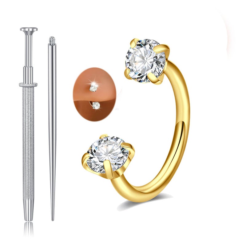 MODRSA Gold Horseshoe Nose Ring 20g Double Gem Horse Shoe Nose Ring Hoop for Women Surgical Steel Half Hoop U Shape Tragus Earring Hoops Labret Lip Helix Piercing Jewelry Septum Rings 20 Gauge 1pcs - Image 1