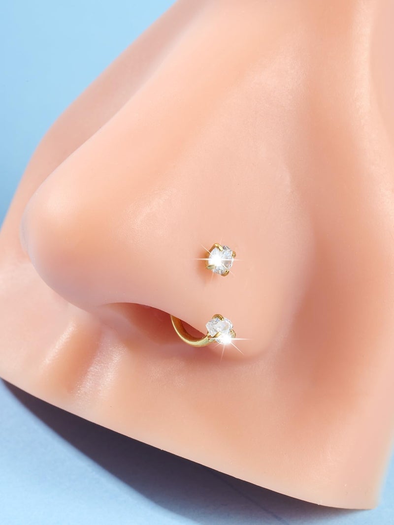 MODRSA Gold Horseshoe Nose Ring 20g Double Gem Horse Shoe Nose Ring Hoop for Women Surgical Steel Half Hoop U Shape Tragus Earring Hoops Labret Lip Helix Piercing Jewelry Septum Rings 20 Gauge 1pcs - Image 4