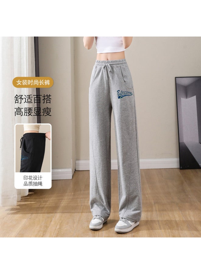 Baleno new Spring/autumn Pure Cotton Comfortable Printed Casual Pants For Women - Loose Drawstring Wide-leg Sport Pants - Image 2