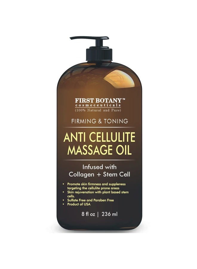 First Botany , Anti-Cellulite Massage Oil Infused with Collagen & Stem Cells - Natural Cellulite & Stretch Mark Treatment for Men & Women - 8 oz - Image 1
