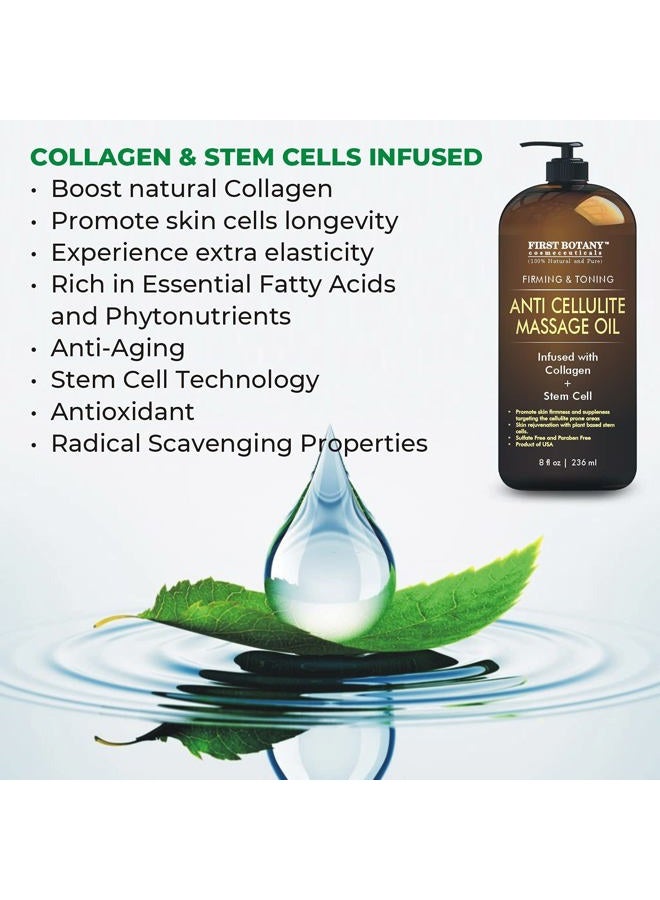 First Botany , Anti-Cellulite Massage Oil Infused with Collagen & Stem Cells - Natural Cellulite & Stretch Mark Treatment for Men & Women - 8 oz - Image 3