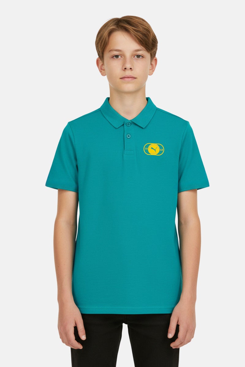 PUMA Kids Boy Brand Logo Short Sleeve Outdoor Polo Shirt, Sea Green - Image 1