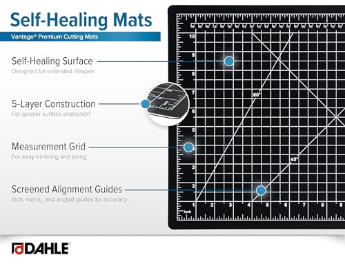 Dahle Vantage 10672 Premium Self-Healing Cutting Mat, 18"x24", 1/2" Grid, 5 Layers for Max Healing, Perfect for Crafts & Sewing, Black - Image 4