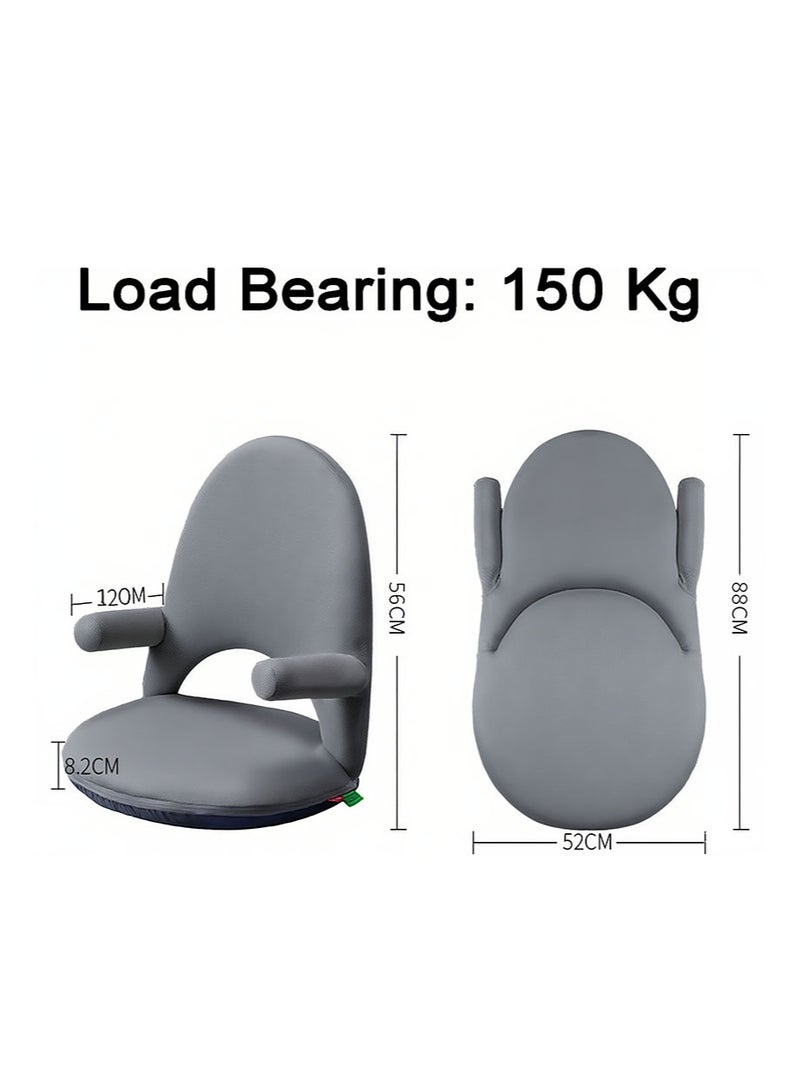 Apustim Floor Chair with Back and Armrests，42 Degree Adjustable Washable Floor Seat，Folding Deck Chair with Cushion for Yoga Meditation Adults Kids Classroom Play（Gray） - Image 2