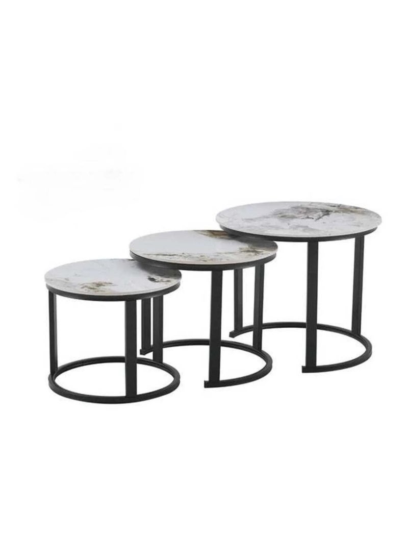 طقم طاولات جانبية دائرية متداخلة من 3 قطع، طاولات قهوة بسيطة
