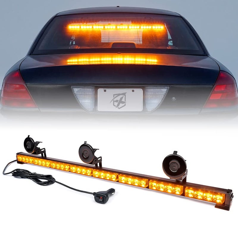 Xprite 355 Traffic Advisor Light Bar LED Emergency Strobe Lights with 21 Flash Patterns Suction Mount Cigarette Plug Strobe Lights for Trucks SUV Car Amber