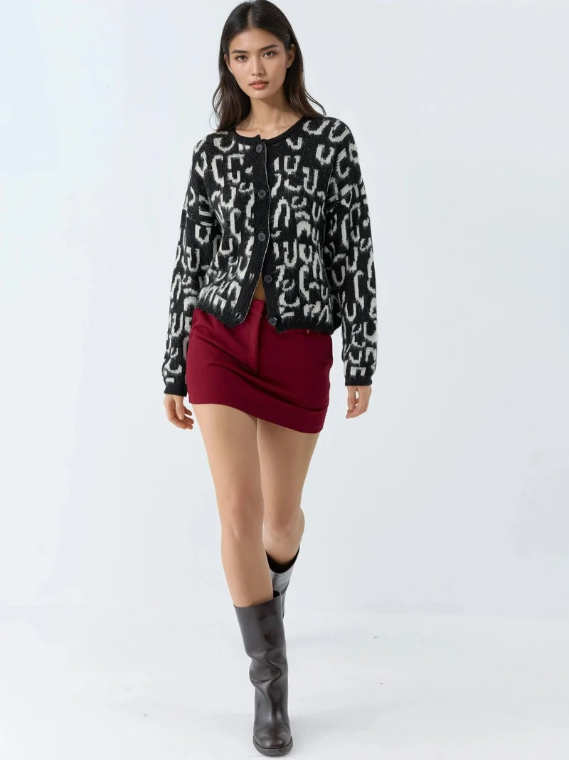 MY FASHION Black MY FASHION Jacquard  Long Sleeve Buttoned Cardigan for Women | Best Price UAE