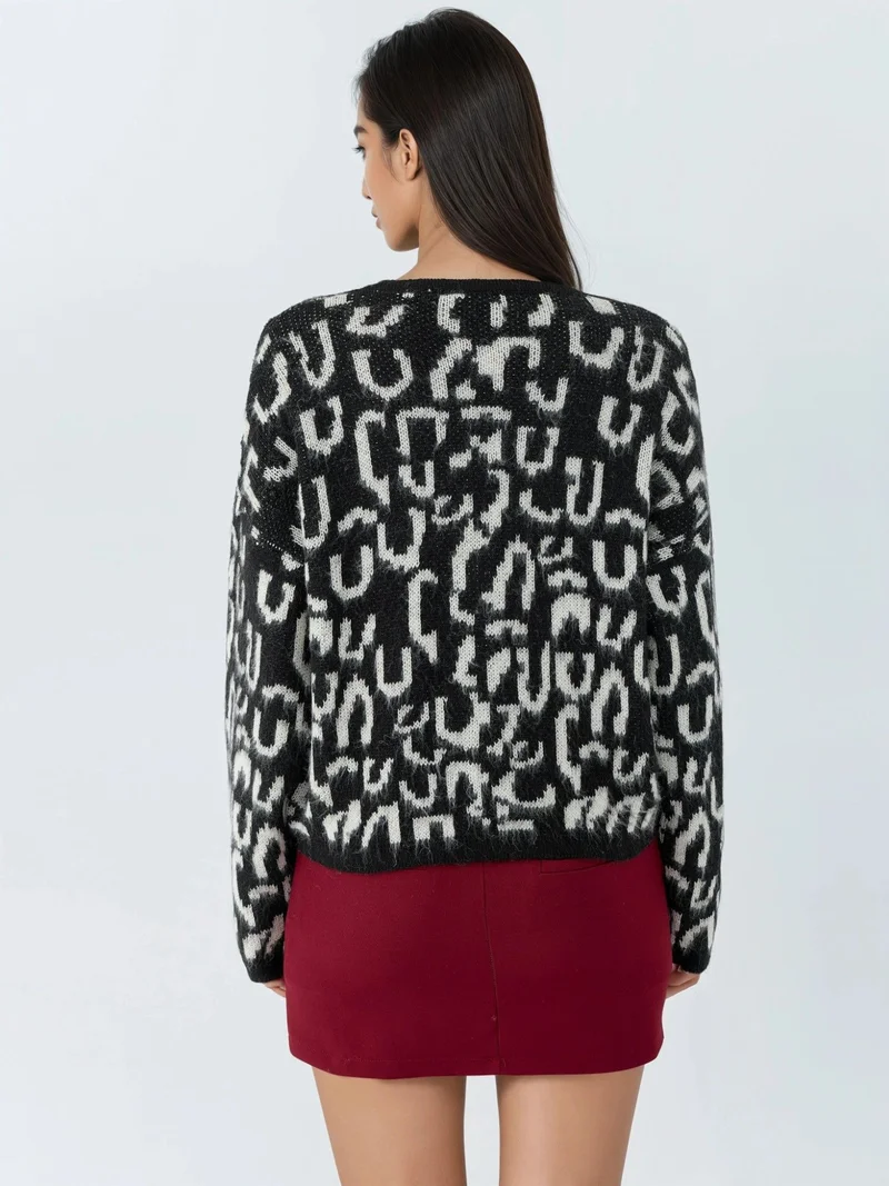MY FASHION Black MY FASHION Jacquard  Long Sleeve Buttoned Cardigan for Women | Best Price UAE