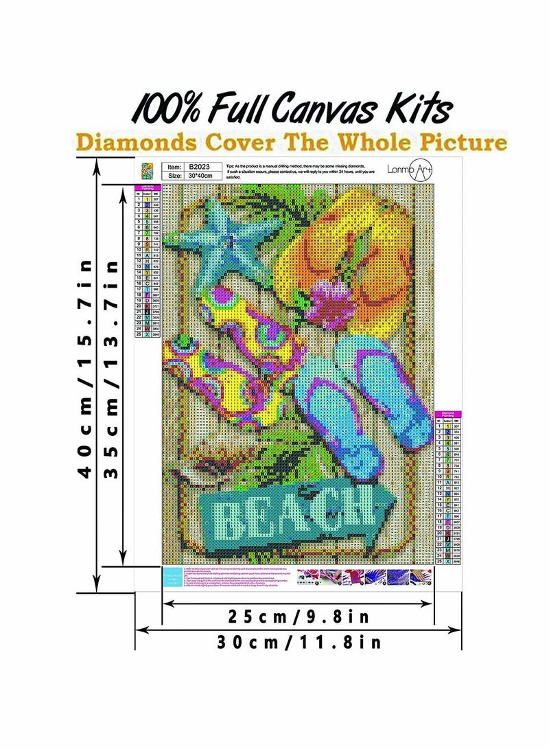 SYOSI DIY 5D Diamond Painting Kits 30X40CM Family Diamond Painting Kits for Kids Adults Round Full Drill Gem Art Kits Paint with Diamonds for Home Wall Decor (Cool Summer Board Slippers Starfish Conch) - Image 5