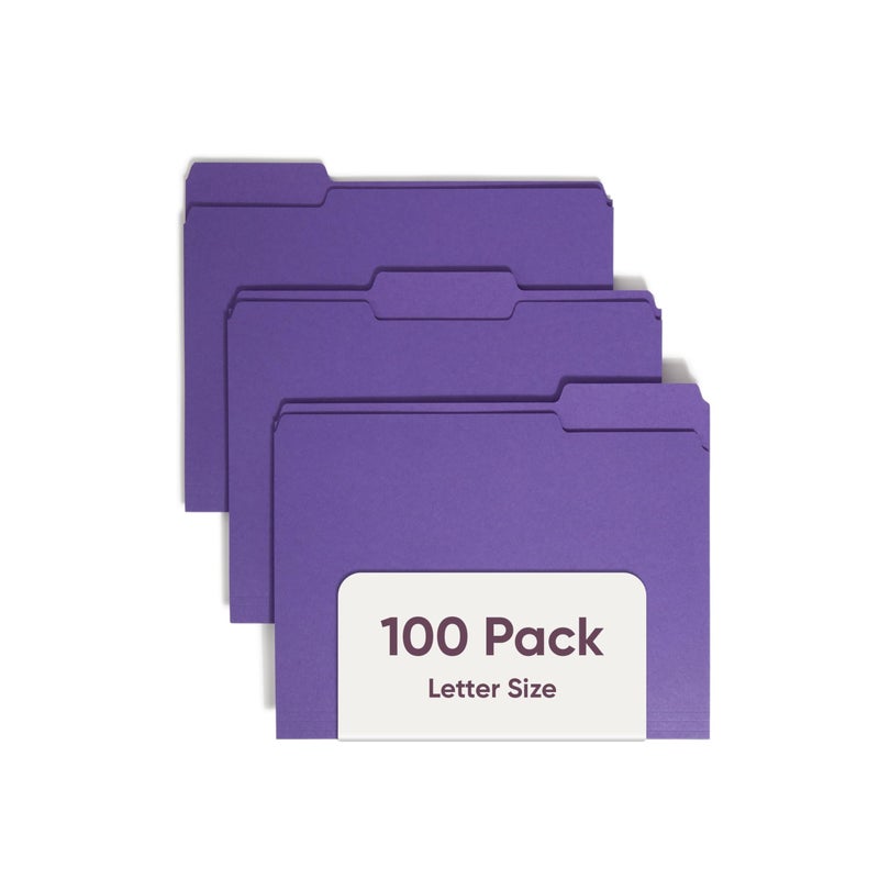 Smead Standard File Folders, 100 Count, Purple, 1/3-Cut Tabs, Letter Size (13043) - Image 1