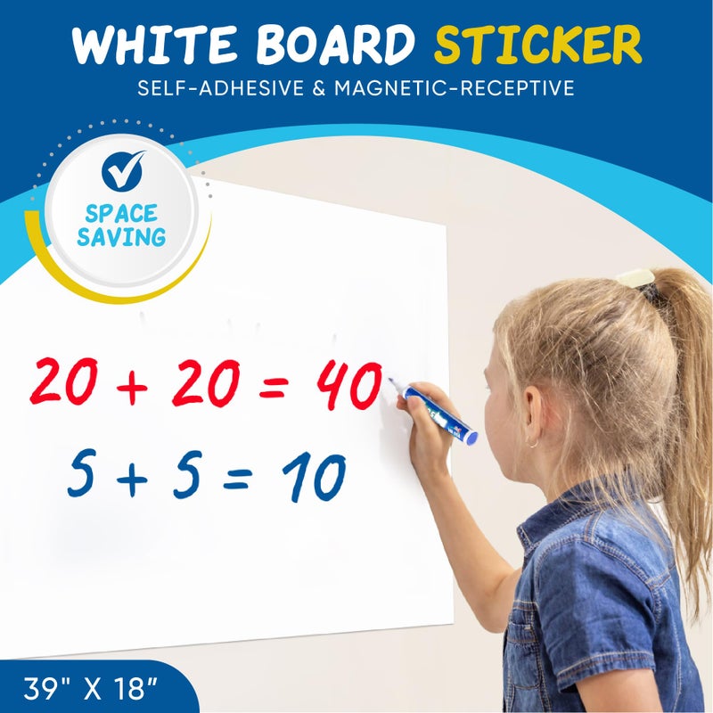 YOUNGJQ 2 Pcs Magnetic Whiteboard Contact Paper 39" x 18'', YOUNGJQ Adhesive Magnetic Dry Erase White Board Sticker for Wall Peel and Stick Wallpaper Easy to Write and Clean for Kids Playroom Office - Image 5