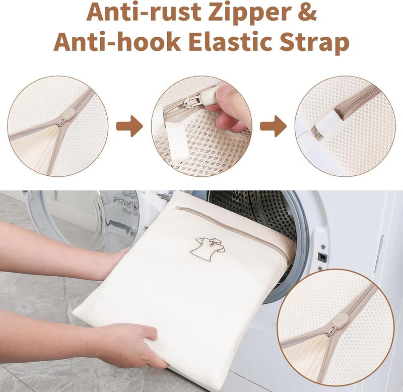 Travel Curry Travel Curry Laundry Clothes Washing Bag with Zippper for Delicate Clothes Stockings Underwear Bras Lingerie Tops Socks Pants for Washing Machine Premium Honeycomb Mesh Top Bag 50x60 cm  - Image 4