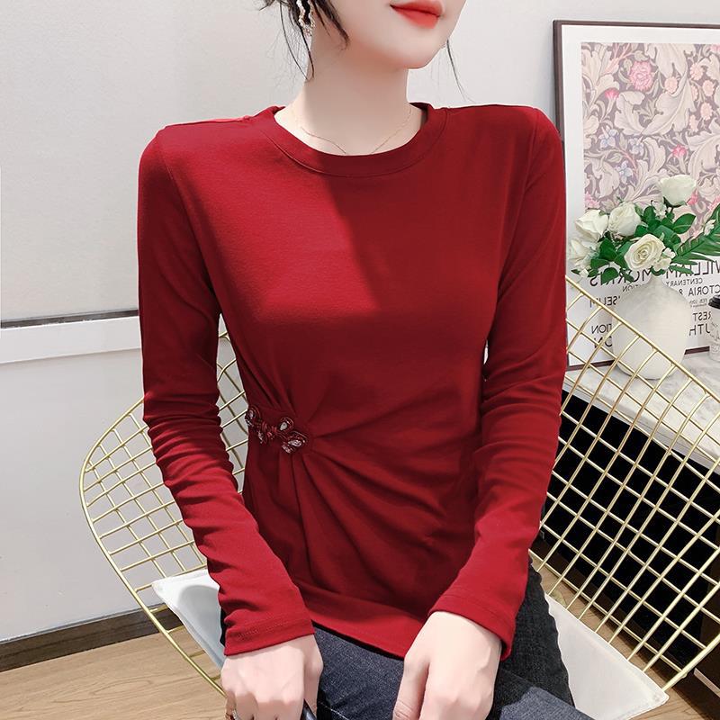 European-style irregular long-sleeved T-shirt women's autumn 2022 new inner undershirt buckle design top for women - Image 4