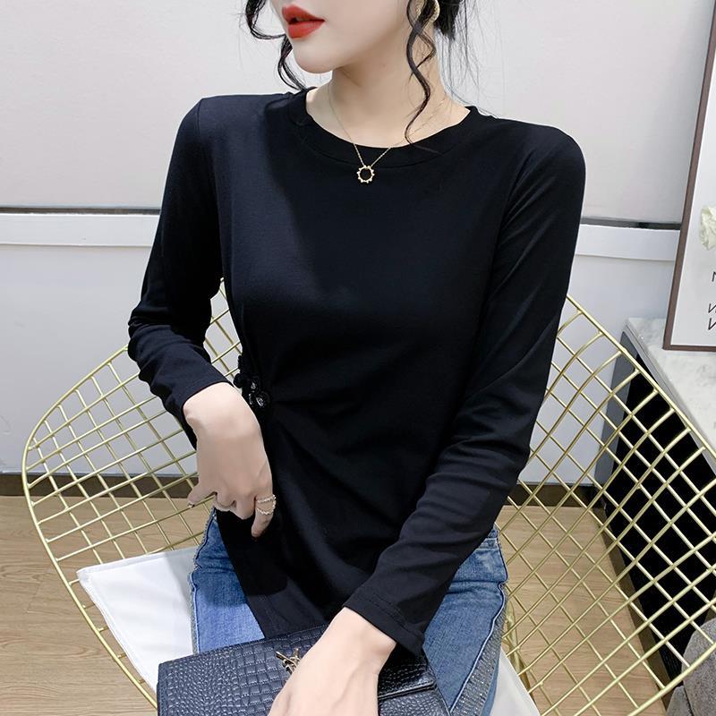 European-style irregular long-sleeved T-shirt women's autumn 2022 new inner undershirt buckle design top for women - Image 5
