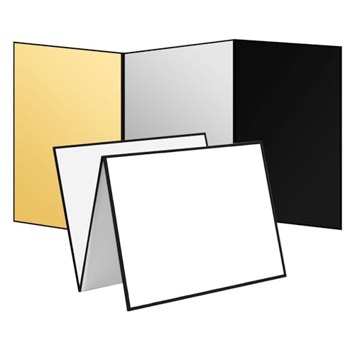 Meking 12" x 8" Light Reflector, 4 in 1 Photography Reflector Cardboard, Folding Light Diffuser Board for Food and Product Photography Lighting - White/Black/Glod/Silver - Image 1