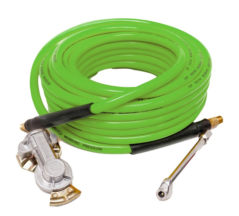 Torque Heavy Duty Truck Tire Inflator Kit Including 38 x 50 ft Hybrid Air Hose Universal Glad Hand Dual Foot Chuck Glad Hand Air Hose Kit 300 PSI TR63051G