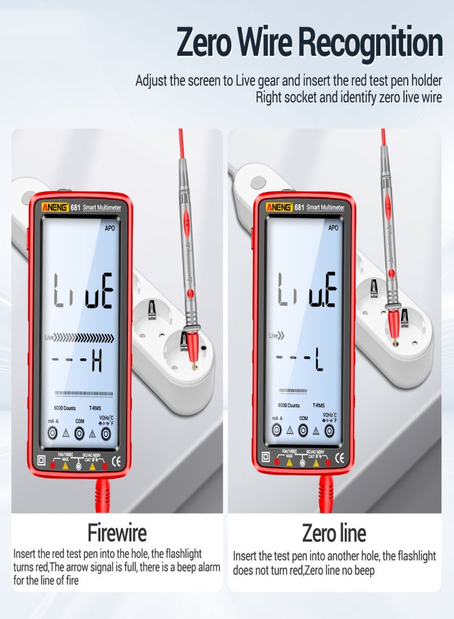 ANENG 681 6000 Counts Digital Multimeter Smart Anti-burn Rechargeable Universal Meter NCV Tester 5-inch Large LCD with Backlit Flashlight for Voltage Current Resistance Capacitance Temperature - Image 5