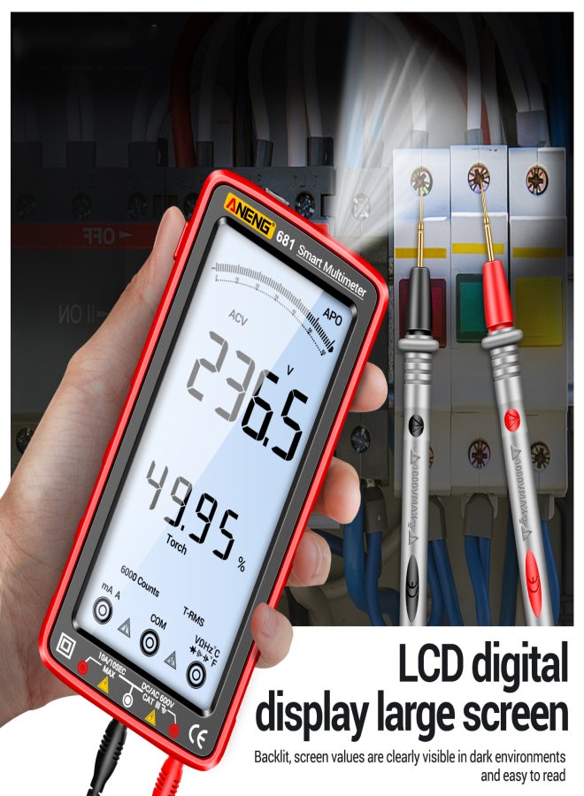 ANENG 681 6000 Counts Digital Multimeter Smart Anti-burn Rechargeable Universal Meter NCV Tester 5-inch Large LCD with Backlit Flashlight for Voltage Current Resistance Capacitance Temperature - Image 3
