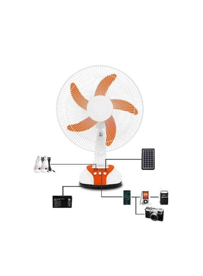 Denix 16-inch multi-functional fan - rechargeable battery, solar power, USB port and additional light - Image 2