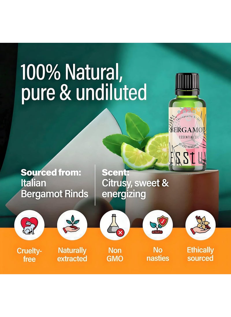ESSLUX Esslux Bergamot Essential Oil for Diffuser - 100% Pure Therapeutic Grade Bergamot Essential Oil Organic - Bergamot Oil for Hair Growth, Shampoo, Skin & Aromatherapy 10 ML  - Image 5
