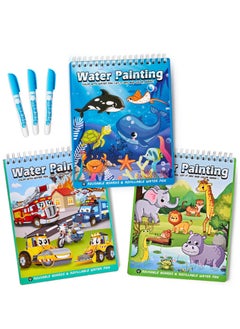 KASTWAVE 3PCS Magic Water Colouring Books Car Animals Water Drawing Doodle with Magic Water Pens Reusable Water Board Painting Pads Educational Gifts Travel Toy for Kids Girls Boys 3 4 5 6+ Years Old  - Image 1