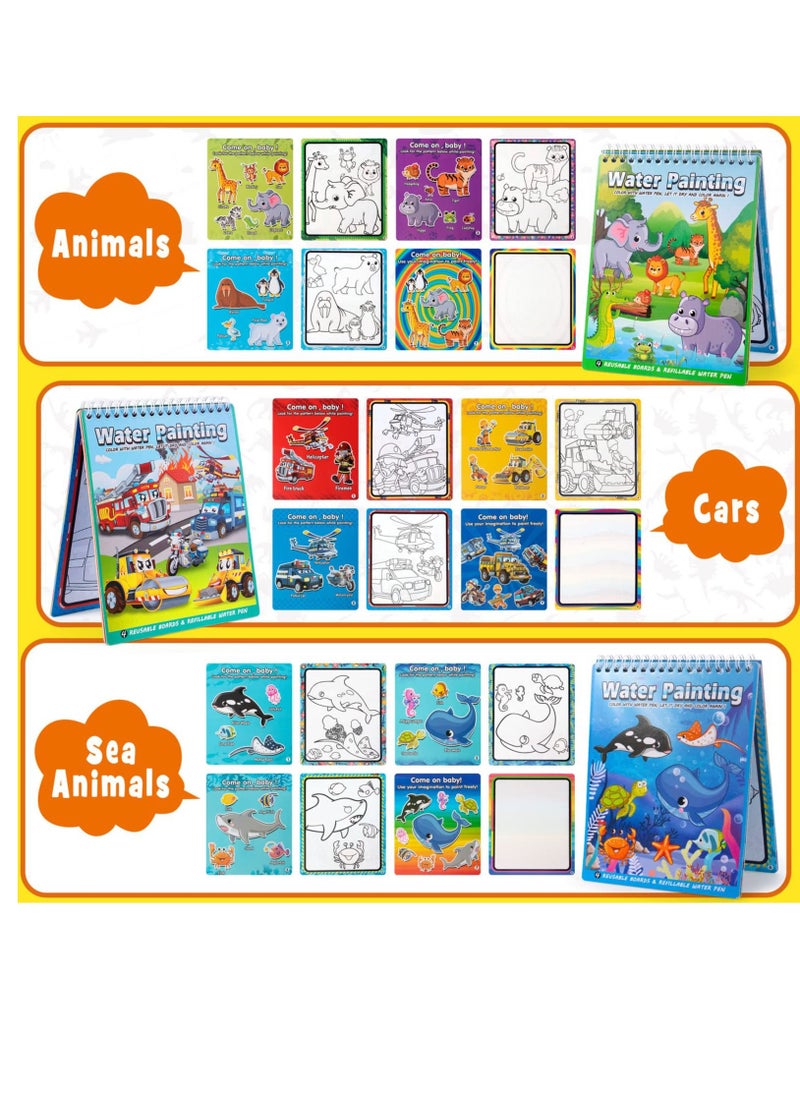 KASTWAVE 3PCS Magic Water Colouring Books Car Animals Water Drawing Doodle with Magic Water Pens Reusable Water Board Painting Pads Educational Gifts Travel Toy for Kids Girls Boys 3 4 5 6+ Years Old  - Image 3