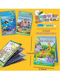 KASTWAVE 3PCS Magic Water Colouring Books Car Animals Water Drawing Doodle with Magic Water Pens Reusable Water Board Painting Pads Educational Gifts Travel Toy for Kids Girls Boys 3 4 5 6+ Years Old  - Image 2