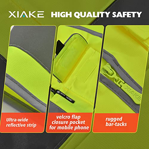 XIAKE 8 Pockets High Visibility Class 2 Reflective Safety Vest for Men & Women Meets ANSI Standards(Large,Yellow) - Image 5