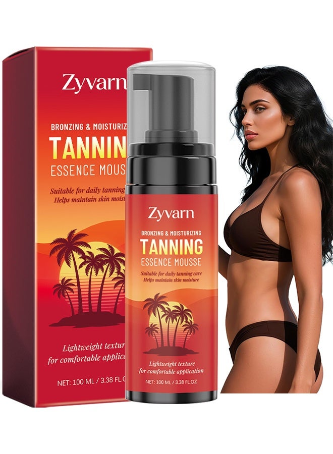 Zyvarn Self Tanning Essence Moussse, Self Tanning Mousse For Body, Natural & Organic Ingredients, Self Tanner Spray, Body Skin Bronzer For Body, Deep Bronze Suitable For Swimming, Beach Climbing In Summer, 100ml - Image 1