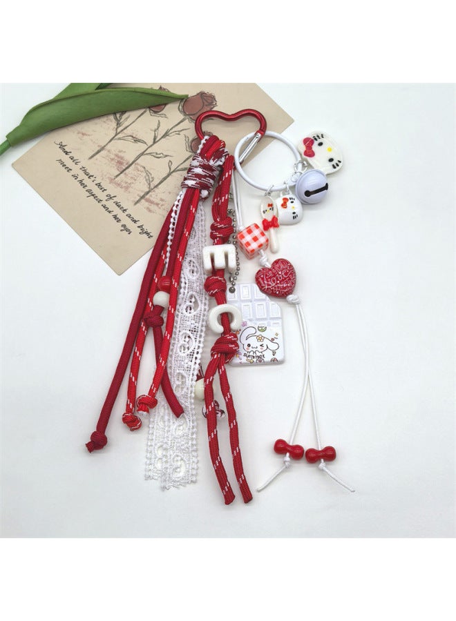 Dopamine Extreme Style Handmade Beaded Cute Cartoon Girl Heart Keychain Bag Pendant Mobile Phone Lanyard Accessories