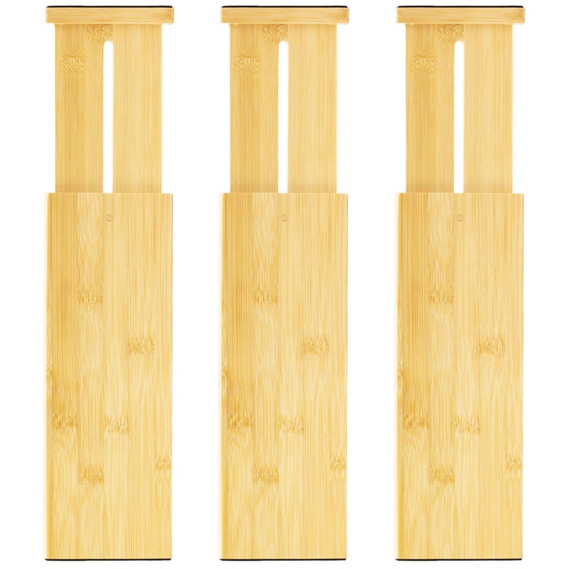 VaeFae 3 Pack Bamboo Drawer Dividers, 4" High Adjustable 11.9-17.1" Clothes Drawer Organizers, Expandable Separators for Bedroom/Bathroom/Kitchen/Office Storage - Image 1