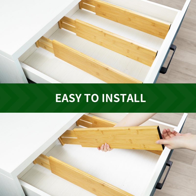 VaeFae 3 Pack Bamboo Drawer Dividers, 4" High Adjustable 11.9-17.1" Clothes Drawer Organizers, Expandable Separators for Bedroom/Bathroom/Kitchen/Office Storage - Image 4