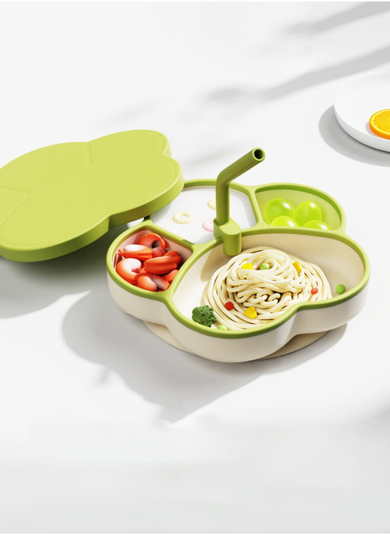 Jourvent Toddler tableware set, baby led weaning set includes suction bowl, baby spoon and fork with straw and lid, baby feeding supplies  - Image 1