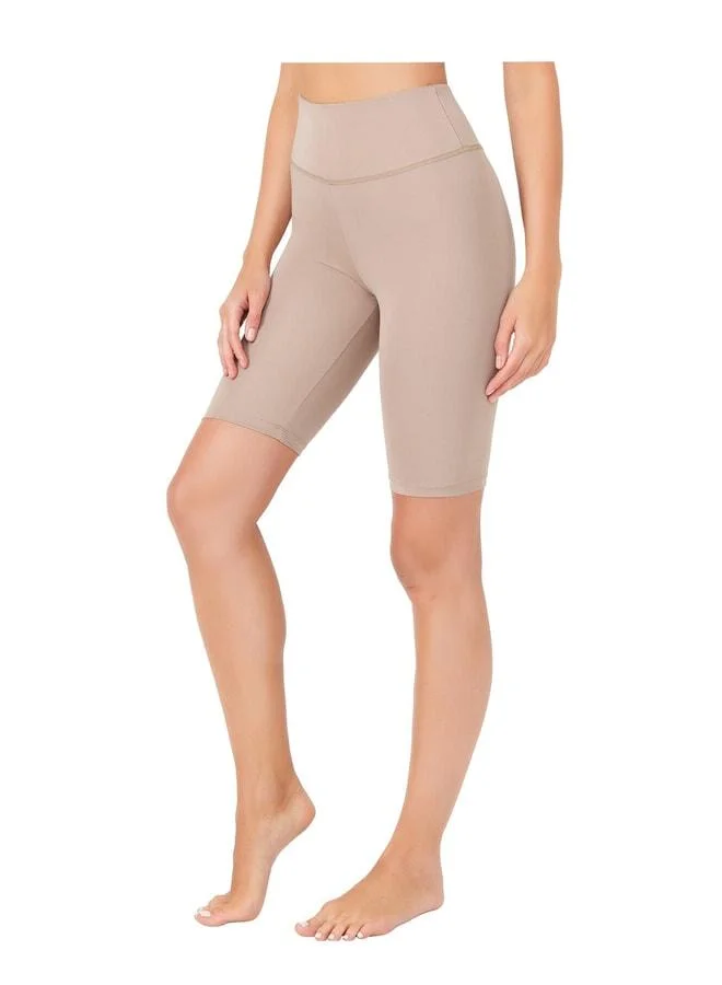 Los Ojos Women's Beige High-Waist Shaping Cyclist Shorts Short Sports Leggings Biker Basics.