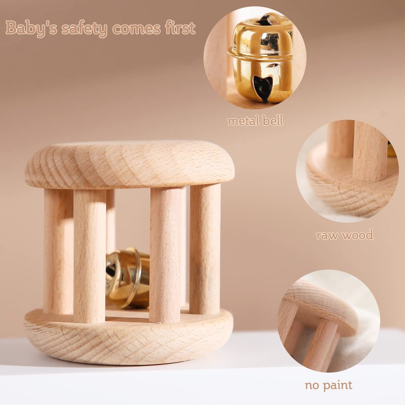 Promise Babe Infant Gym Organic Wooden Rattle Wooden Bells Rattles Nursing Shower Gifts Waldorf Toys - Image 4