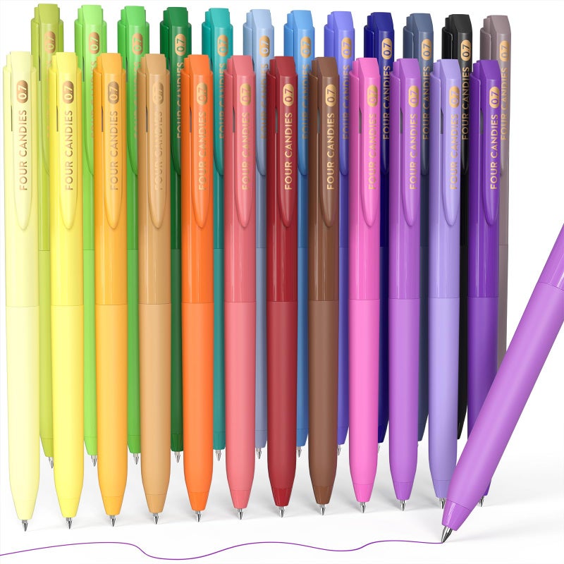 Four Candies Quick Dry Ink Colored Pens Set, 24 Colors Retractable Gel Pen, 0.7mm Fine Point Colorful Pens for Note Taking & Drawing, Colored Gel Pens with Comfort Grip for Office, School & Home - Image 1