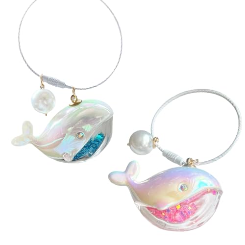 Zytiqt Cute Keychain, Whale Keychain Set of 2, Aesthetic Keychains for Girls, Wifty Whale Keychain, Sky Blue and Pink OPP Keychains - Image 1