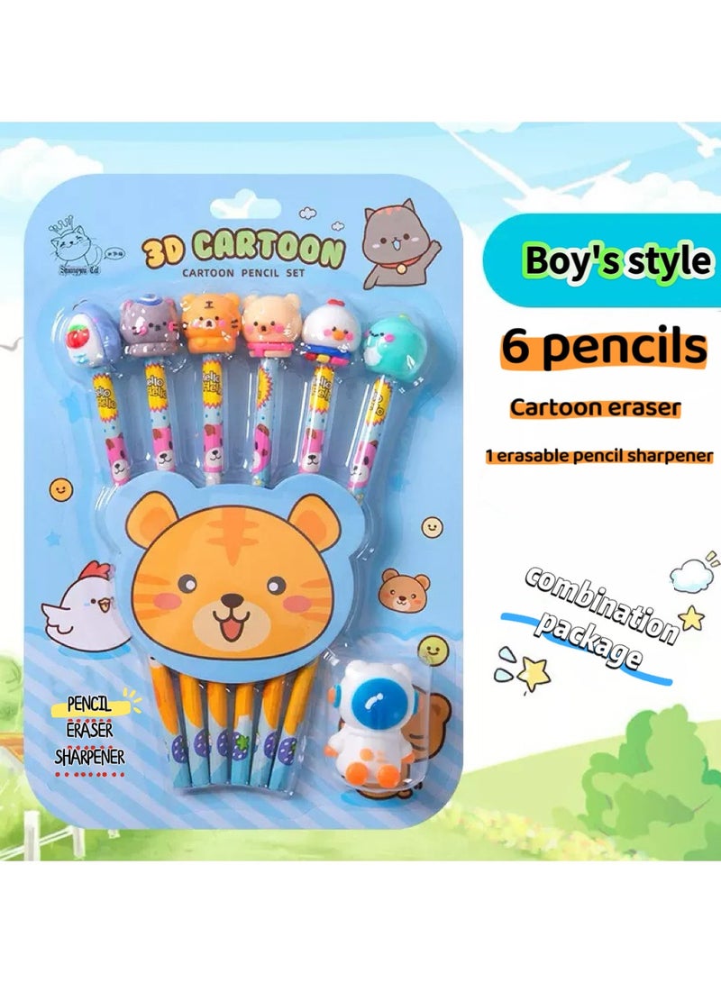 Generic 3D Cartoon Combination stationery set, Pencil with Eraser set,Cute Pencil Sharpener for Kids,Creative Cartoon eraser, School Home Office Supply, School Supplies Students Children Gift  - Image 1