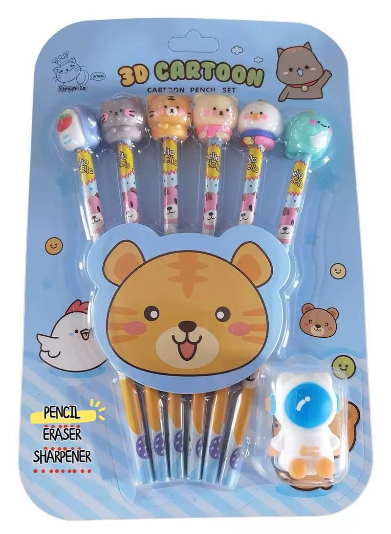 Generic 3D Cartoon Combination stationery set, Pencil with Eraser set,Cute Pencil Sharpener for Kids,Creative Cartoon eraser, School Home Office Supply, School Supplies Students Children Gift  - Image 3